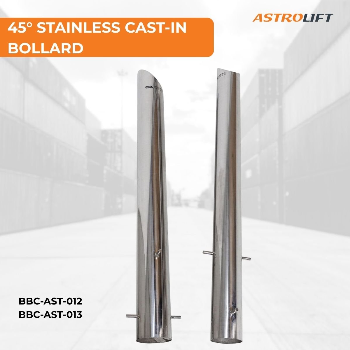 Buy Stainless Cast-In Bollard 45° in Cast-in Bollards available at Astrolift NZ